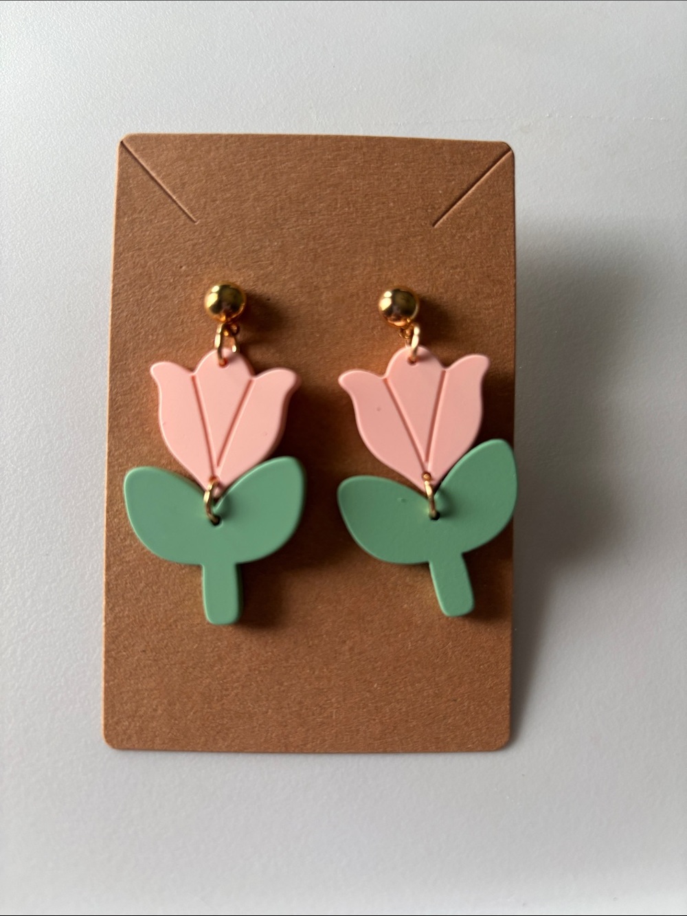 Fashion Jewelry Pink and Green Tulip Drop Earrings